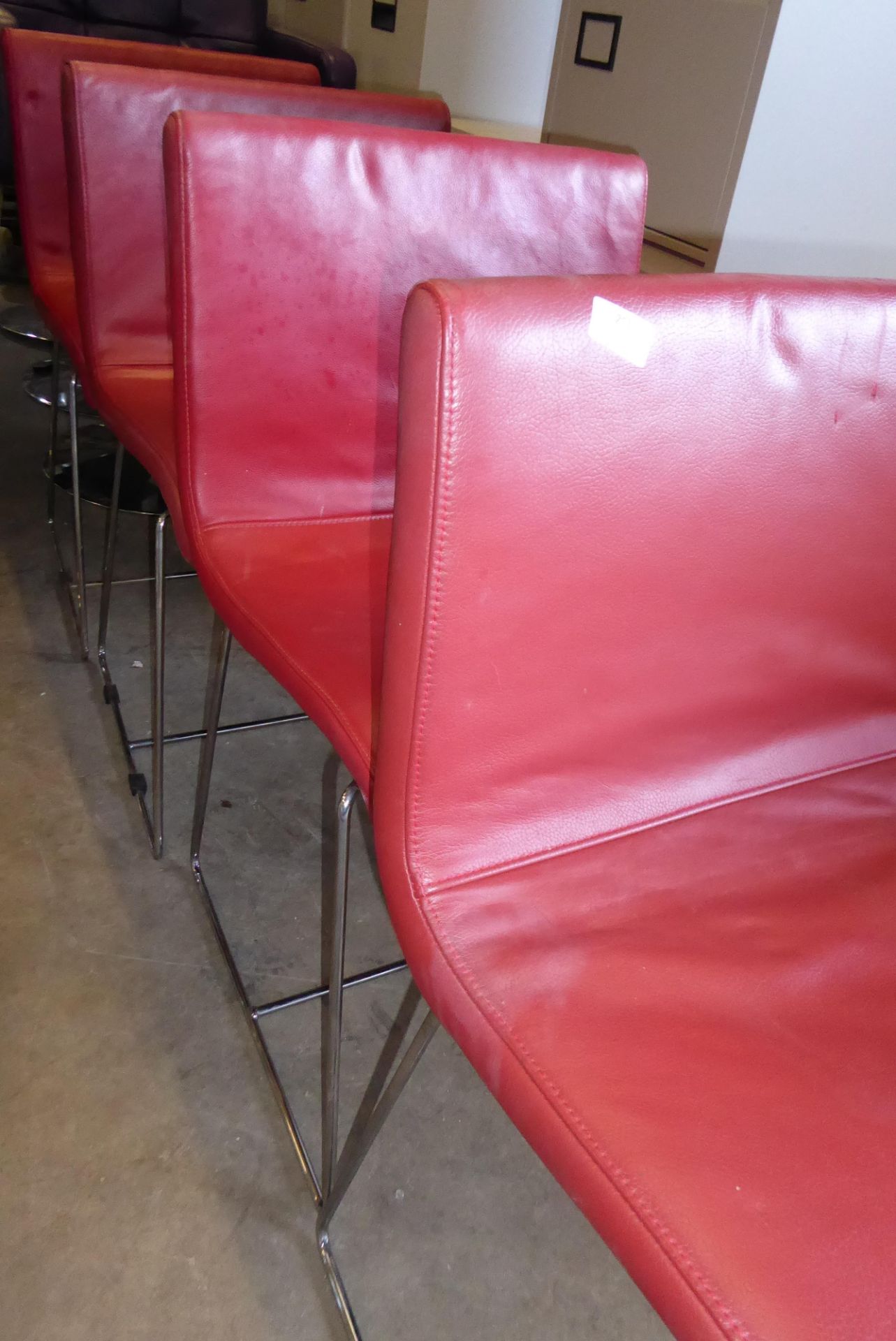 * 4 x chrome framed red upholstered leatherette chairs - Image 2 of 3