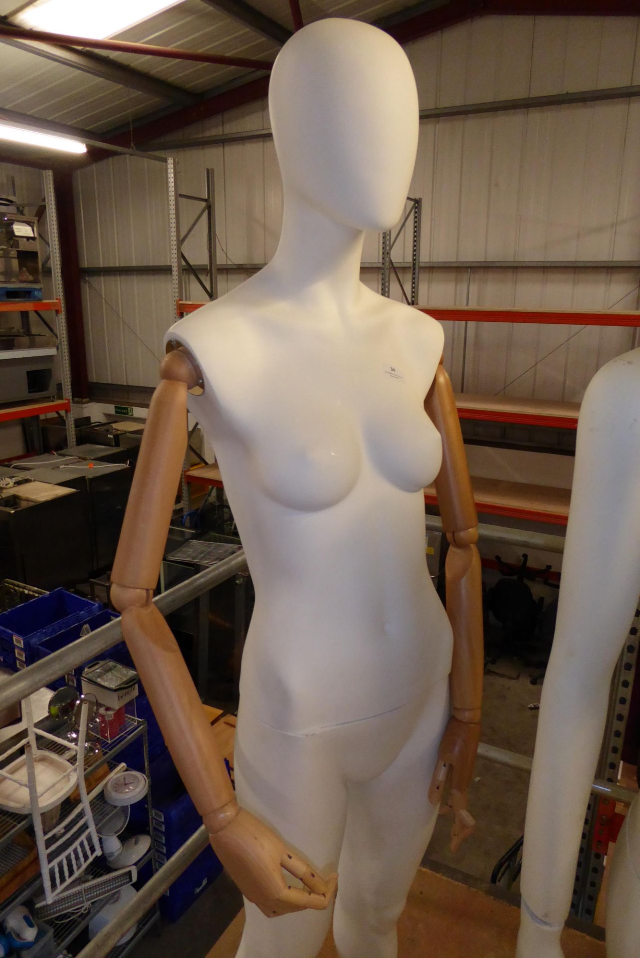 * Quality female mannequin with articulated wooden arms on stand - Image 2 of 2