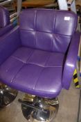 * deep purple leatherette beauticians chairs with footrest and chrome base