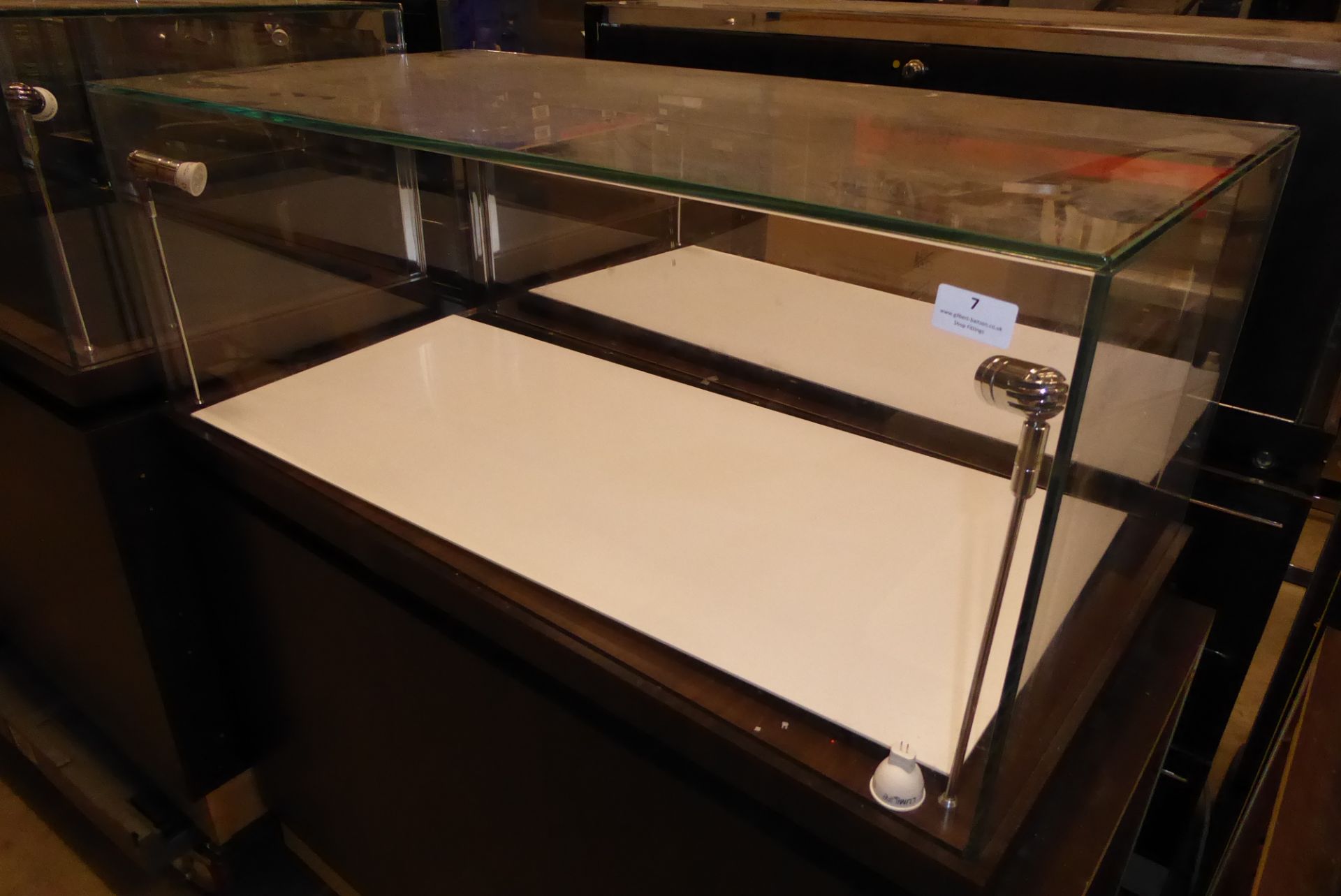 * Glazed illuminated display case storage drawers beneath led lighting 1000 x 500 x 1100 locking