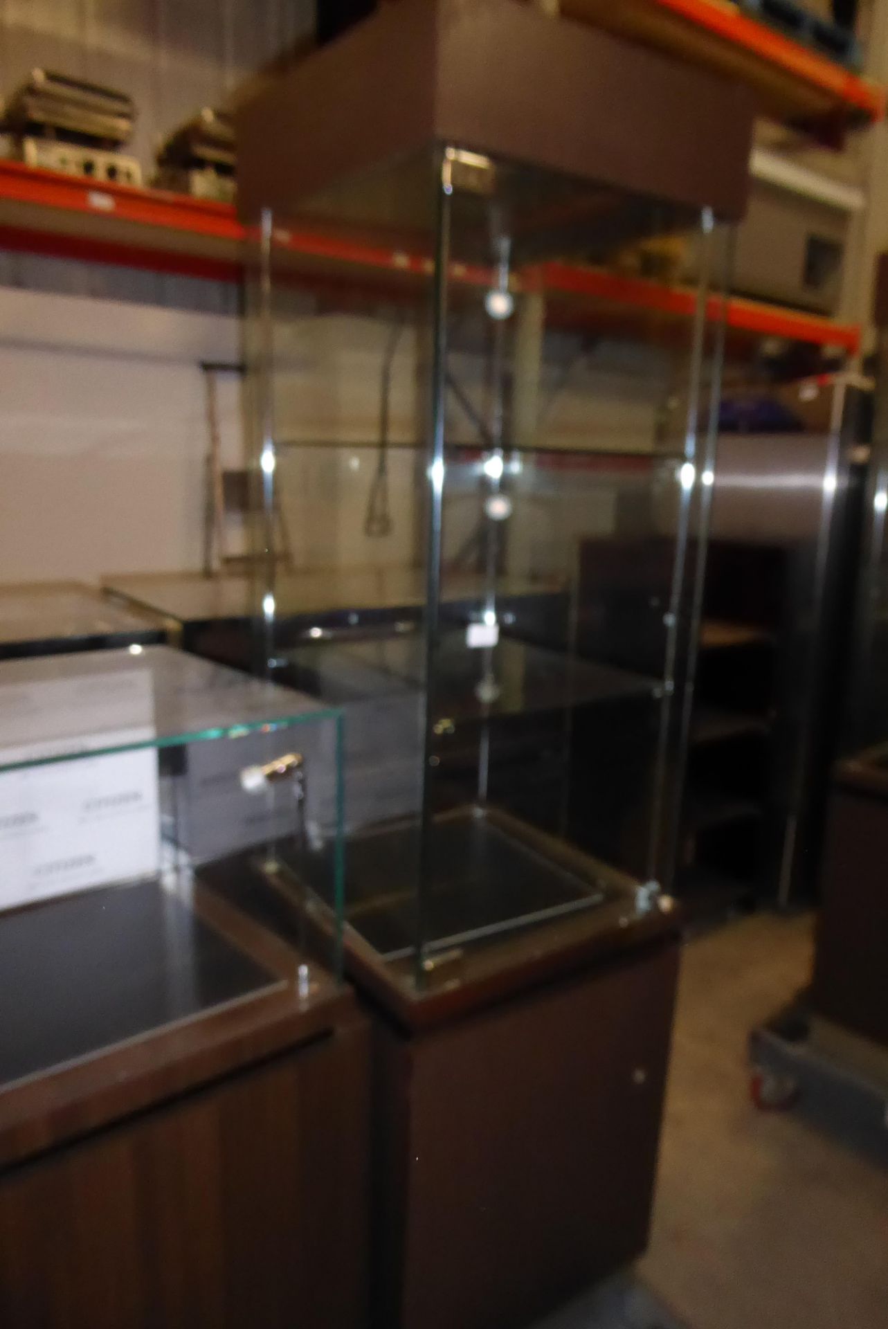 * Tall illuminated glass display cabinet 500 x 500 x 1900 locking with storage beneath and led - Image 4 of 5