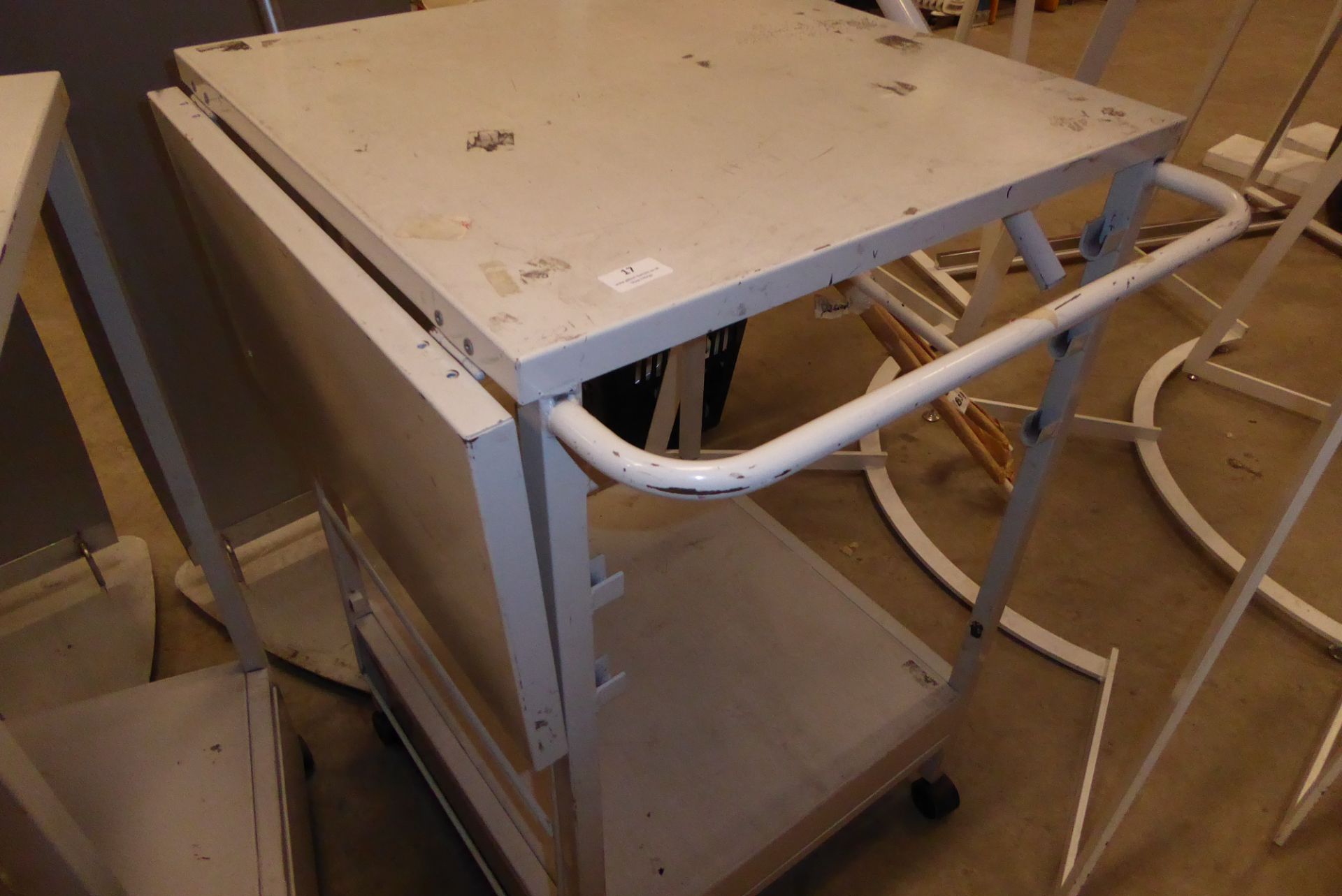 * Heavy duty steel mobile work station with drop leaf and lower drawer 600 x 600 x 970 + 300 for