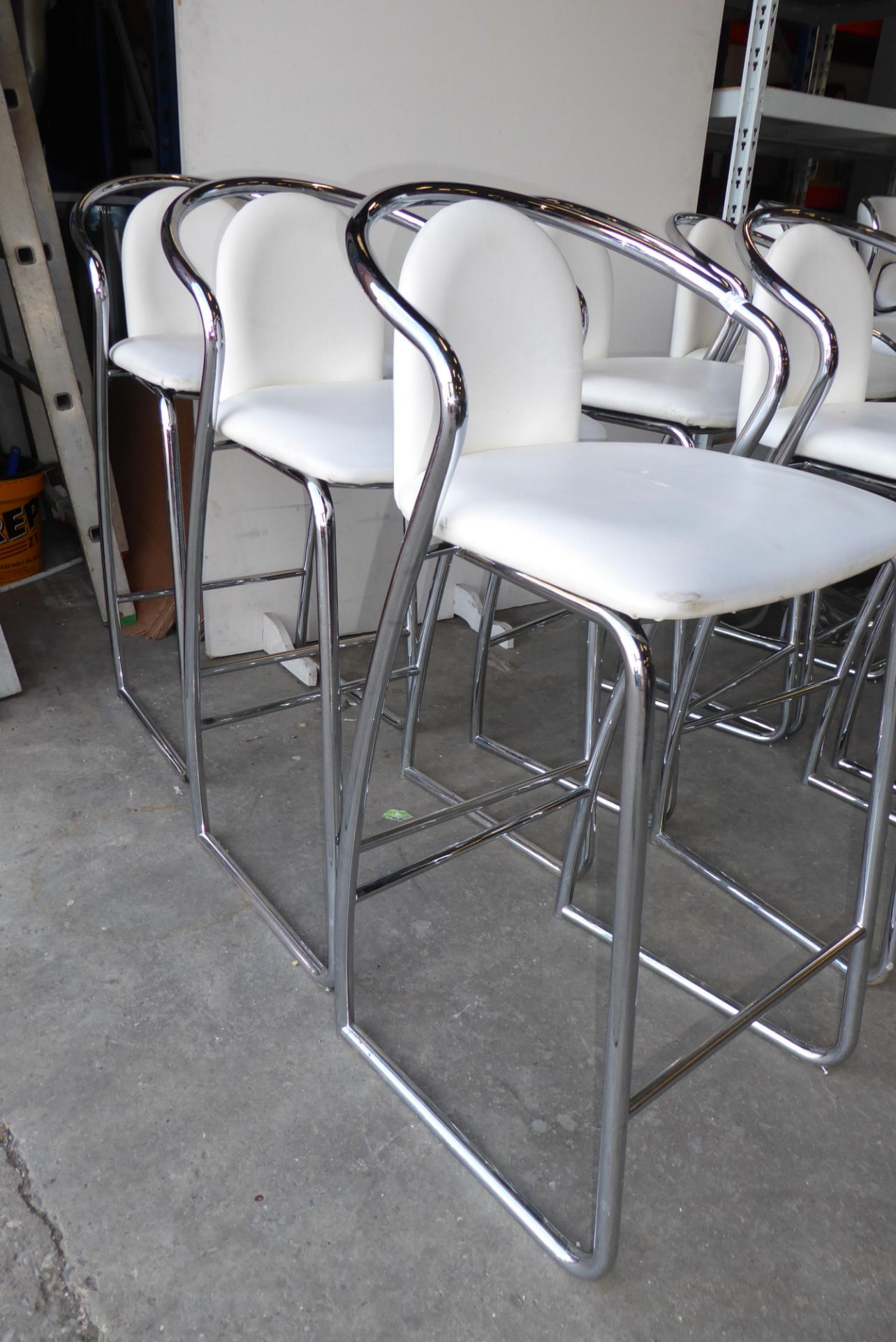 * Set of four high bar stools white leatherette with chrome frame - Image 2 of 2