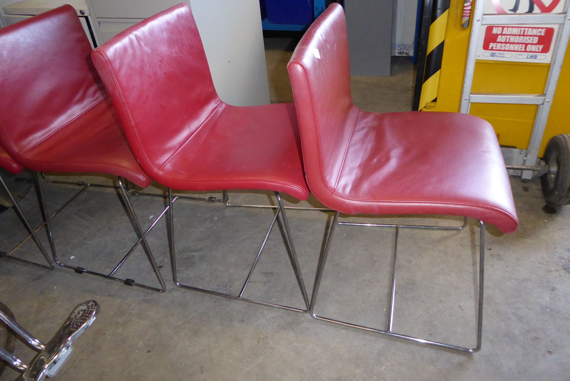 * 4 x chrome framed red upholstered leatherette chairs - Image 3 of 3