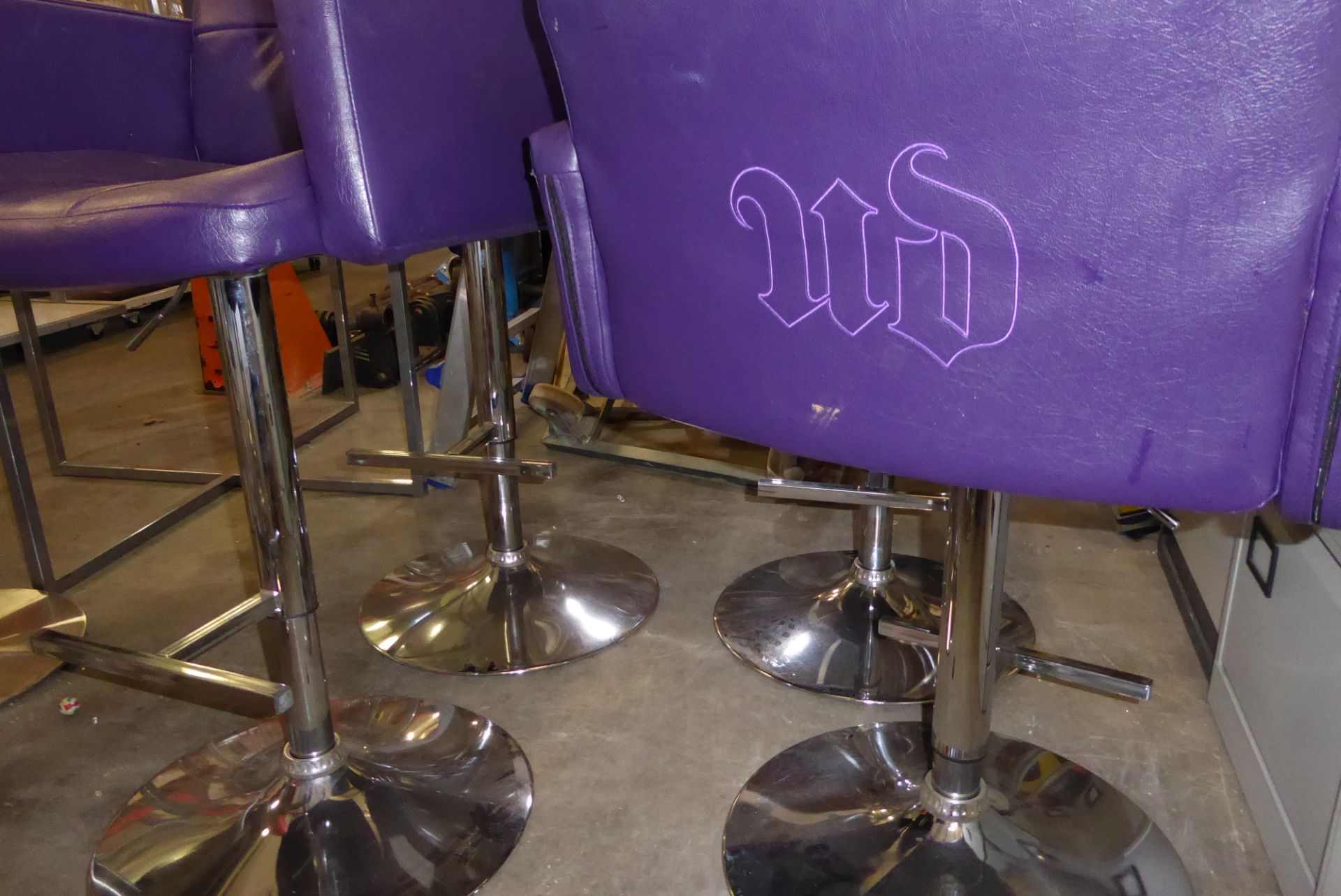 * deep purple leatherette beauticians chairs with footrest and chrome base - Image 2 of 3