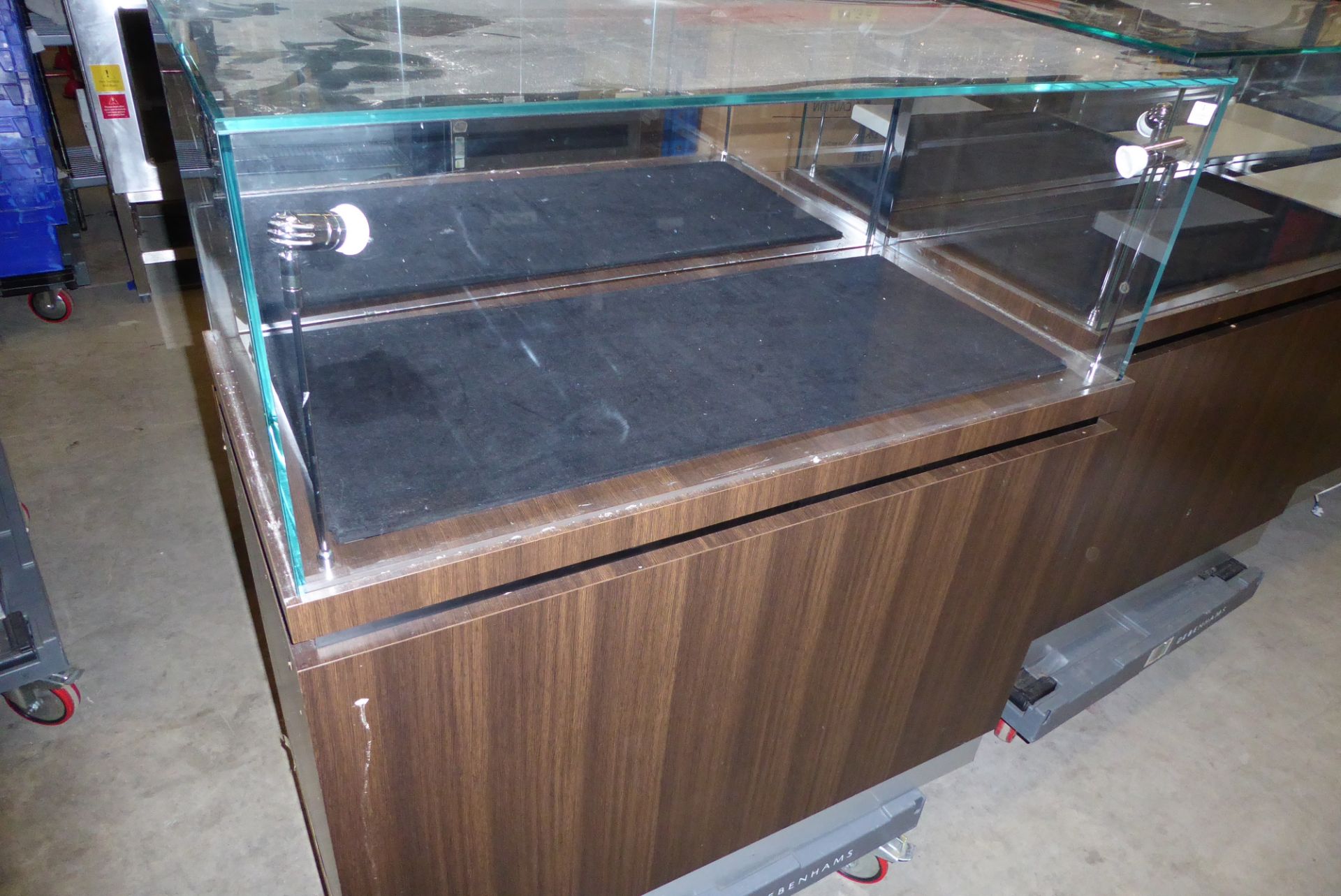 * Glazed illuminated display case storage drawers beneath led lighting 1000 x 500 x 1100 locking - Image 2 of 6