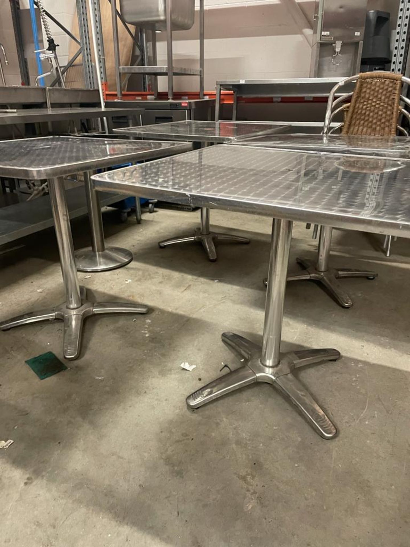 *4 x brushed metal outside tables and bases. 800w x 800d x 730h - Image 2 of 3