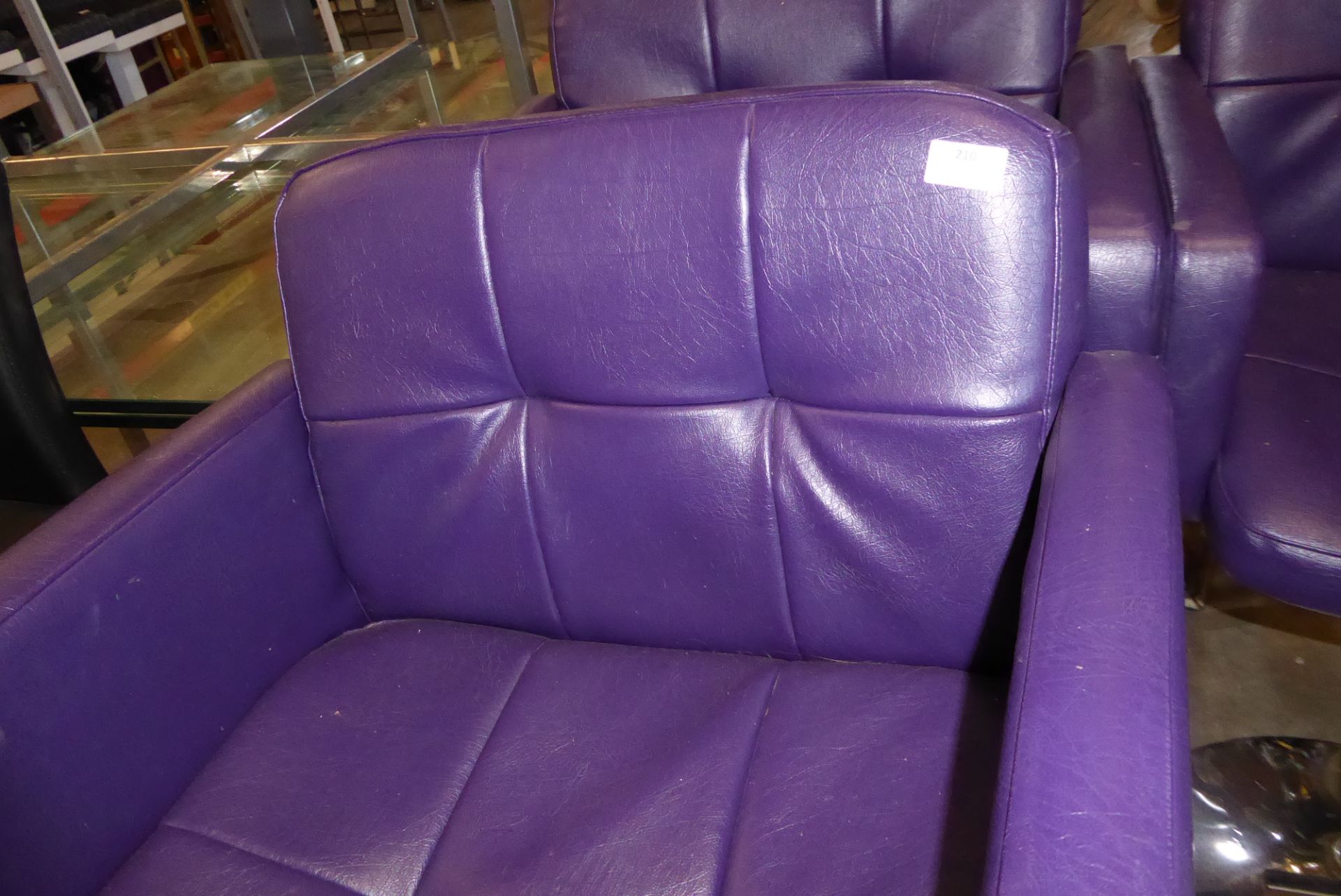 * deep purple leatherette beauticians chairs with footrest and chrome base