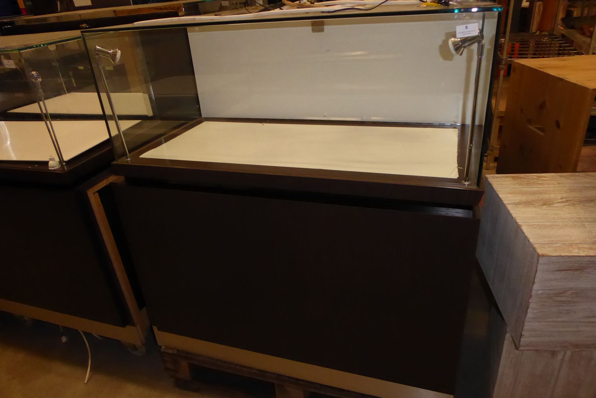 * Glazed illuminated display case storage drawers beneath led lighting 1000 x 500 x 1100 locking - Image 6 of 6