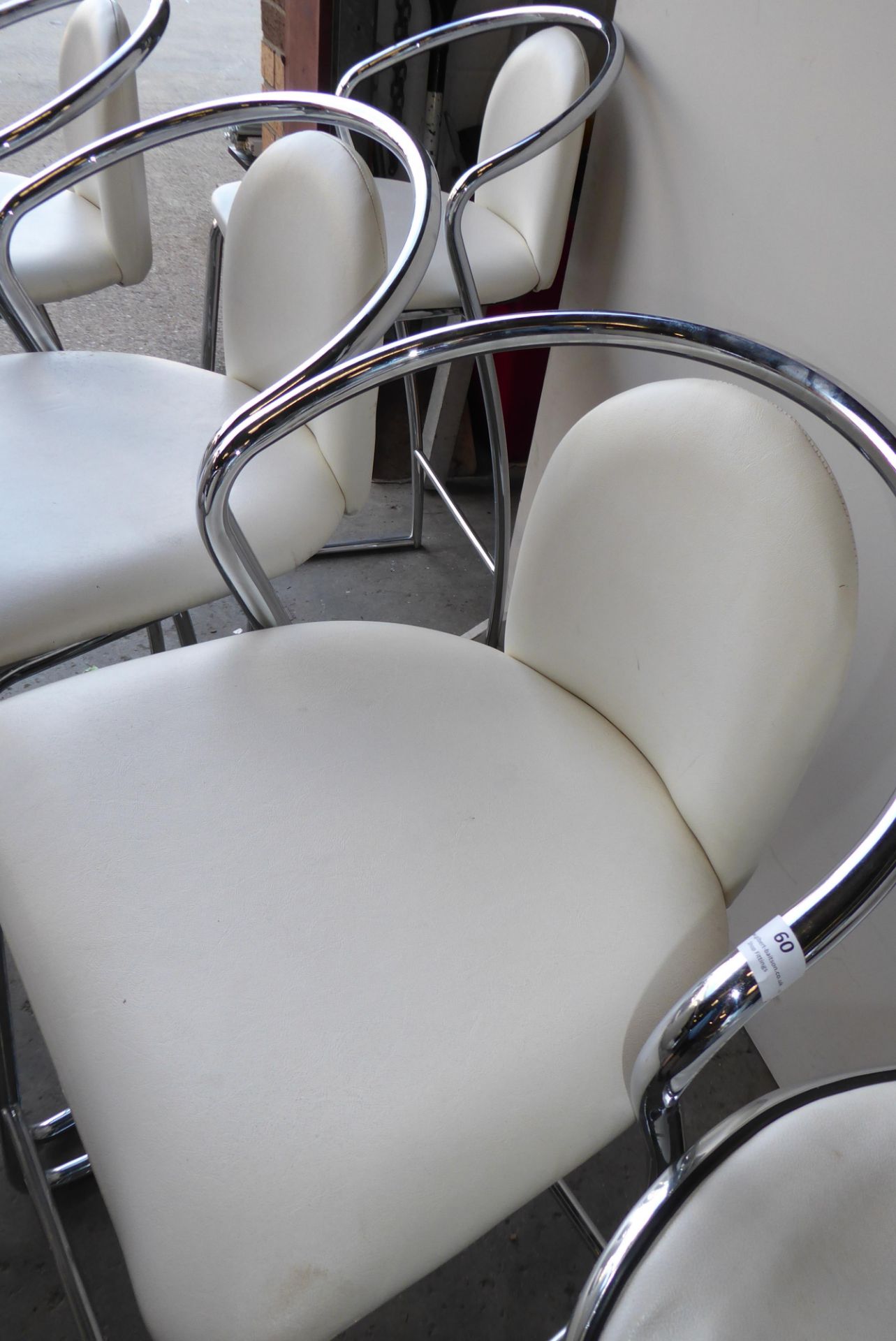 * Set of three high bar stools white leatherette with chrome frame - Image 2 of 2