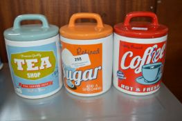 Three Retro Style Tea, Coffee & Sugar Canisters