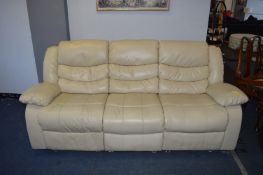 Cream Leather Three Seat Reclining Sofa