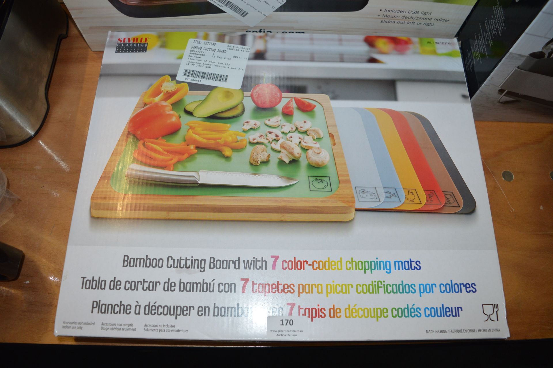 *Bamboo Cutting Board with 7 Colour Coded Chopping