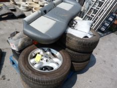 Pallet Containing 5 Land Drover Wheels 205/55/16 plus Other Assorted Wheels and Equipment