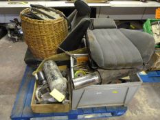 Pallet of Two Front Seats for BMW, Basket of Screen Rubbers, Radiators and Other Parts