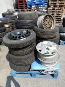 Pallet of Mixed Tyres and Alloys plus a Saab Narrow Spare Wheel