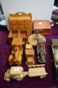 Wooden Trains, Tractors, Jewellery Box, etc.