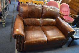Brown Leather Two Seat Sofa