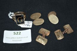 9k Gold Gents Monogram Ring plus Cufflinks ~10.9g