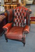 Red Leather Chesterfield Wingback Armchair