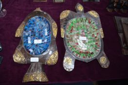 Two Ethnic Carved Dishes with Mosaic Inlay