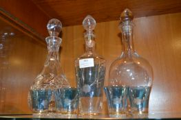 Three Glass Decanters plus Liqueur Glasses