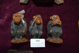 Three Carved Wooden Wise Monkeys