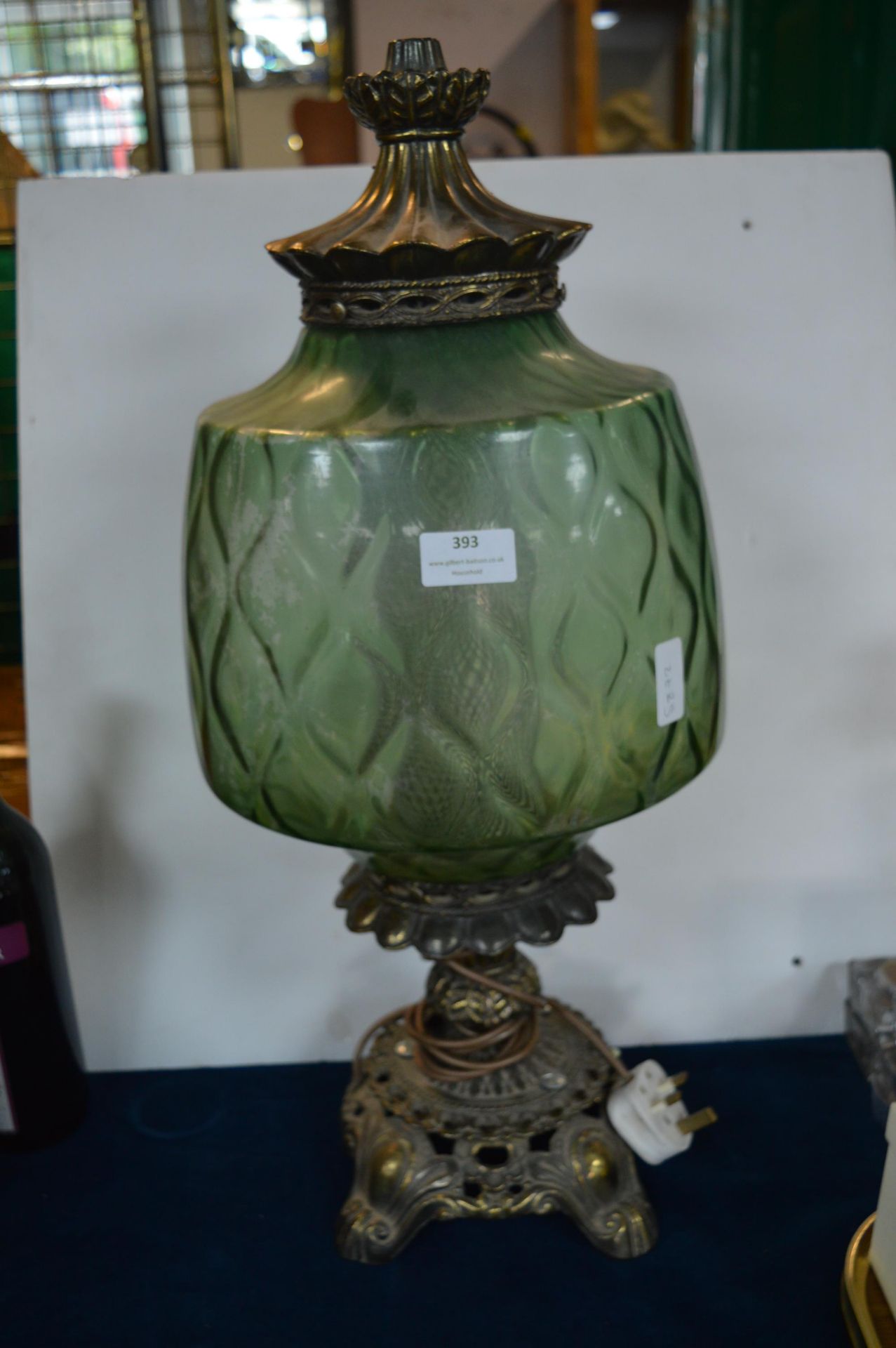 Vintage Style Table Lamp with Brass Base and Green