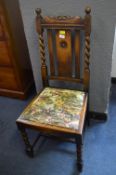 Edwardian Oak Chair with Hunting Design Fabric
