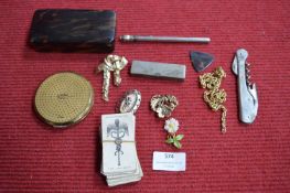 Vintage Collectibles; Compacts, Corkscrews, Brooch