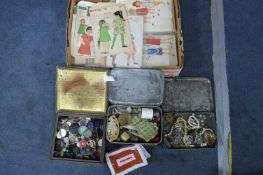 Vintage Tins Containing Buttons, and Vintage Sewin