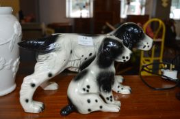 Two Pottery Spaniel Dog Ornaments