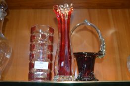 Three Red Murano Glass Vases