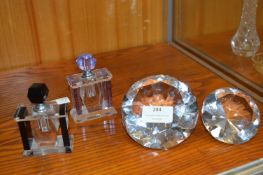 Two Glass Paperweights and Scent Bottles