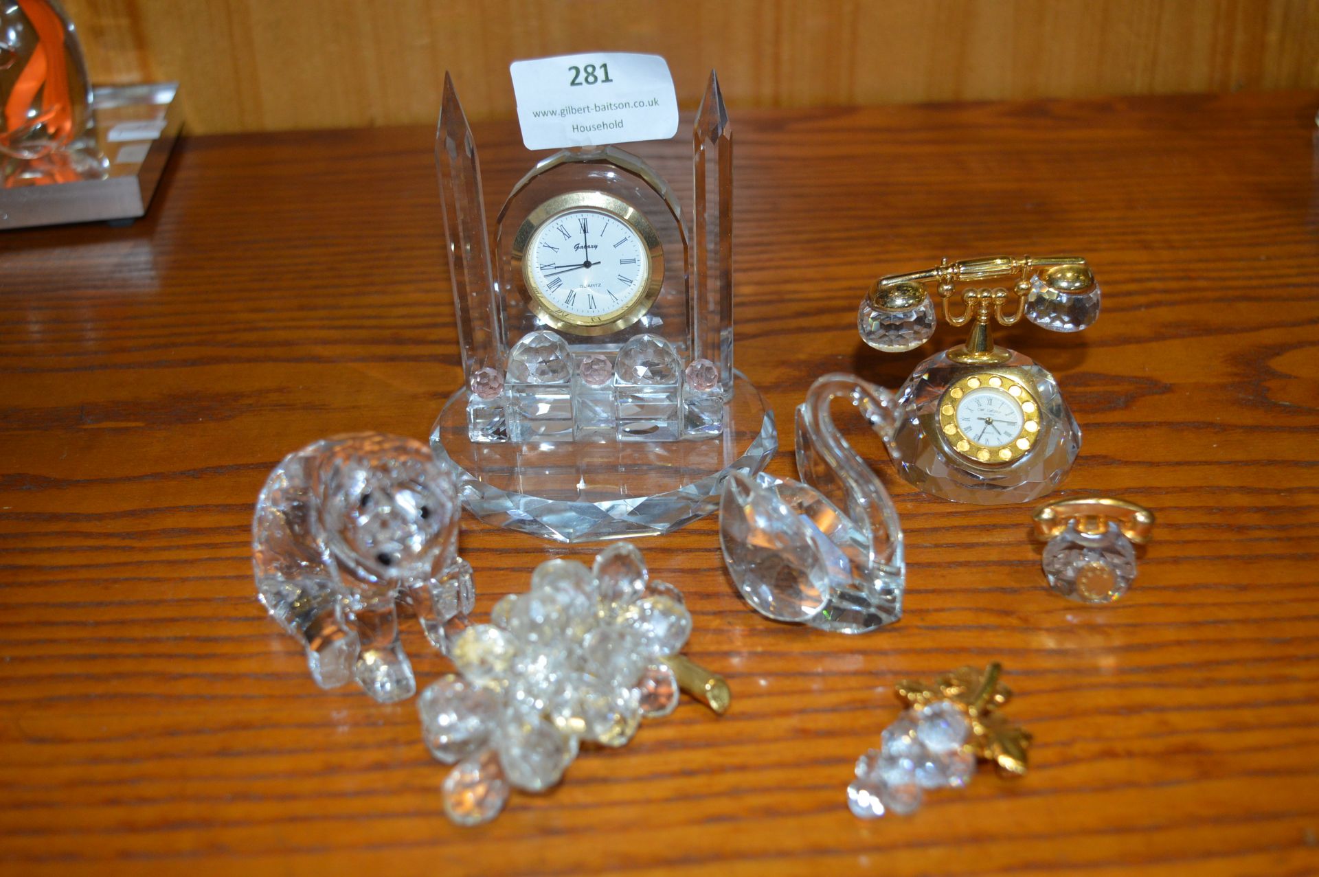 Crystal Ornaments; Clock, Animals, etc.