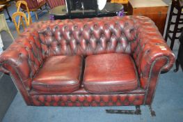 Red Leather Chesterfield Two Seat Sofa