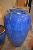 Large Blue Glazed Garden Urn