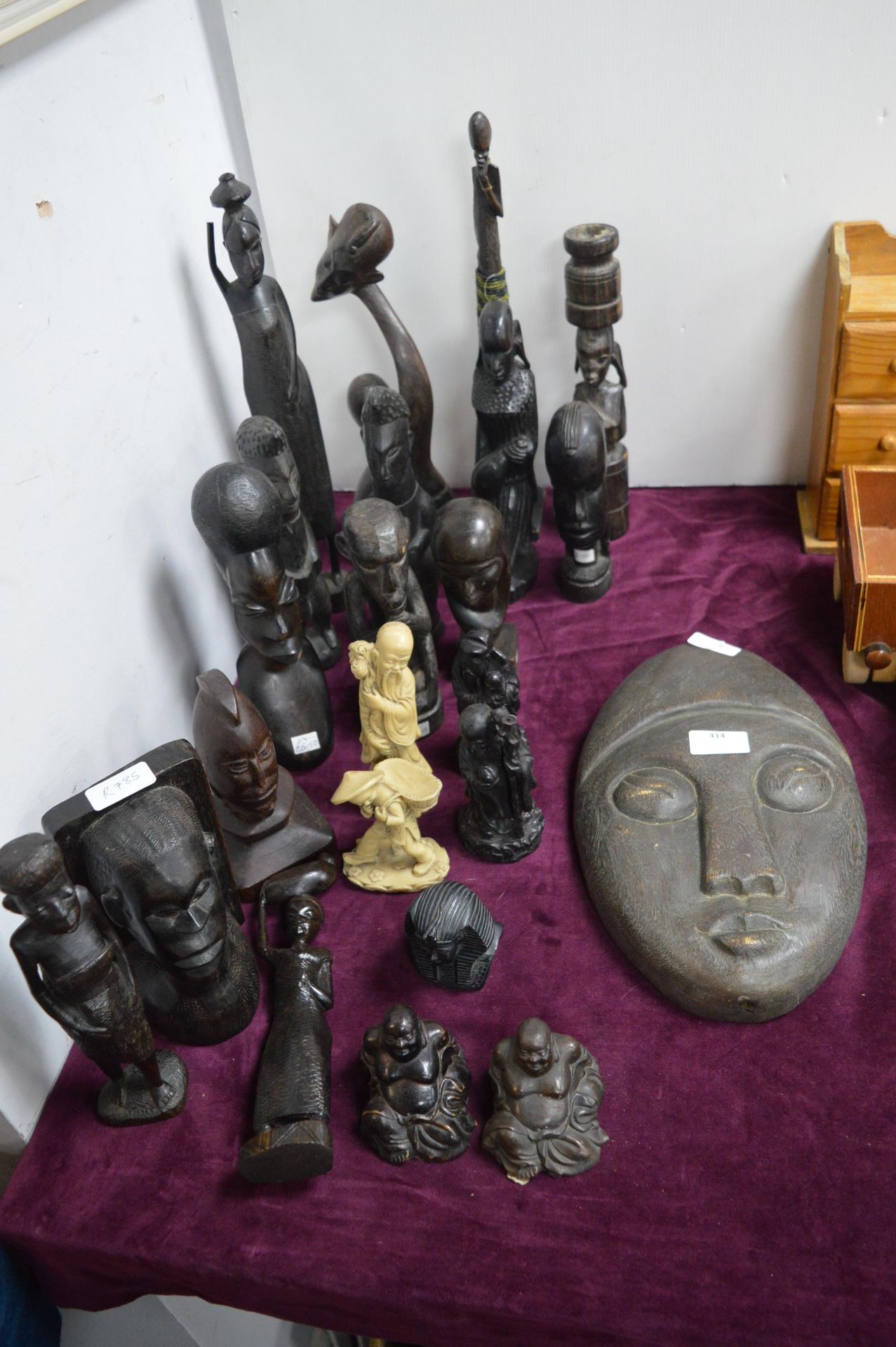 Ethnic Carvings, Figures, and a Wall Mask