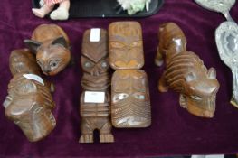 Carved Wooden Lions and Ethnic Figures etc.