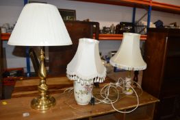 Three Table Lamp with Cream Shades