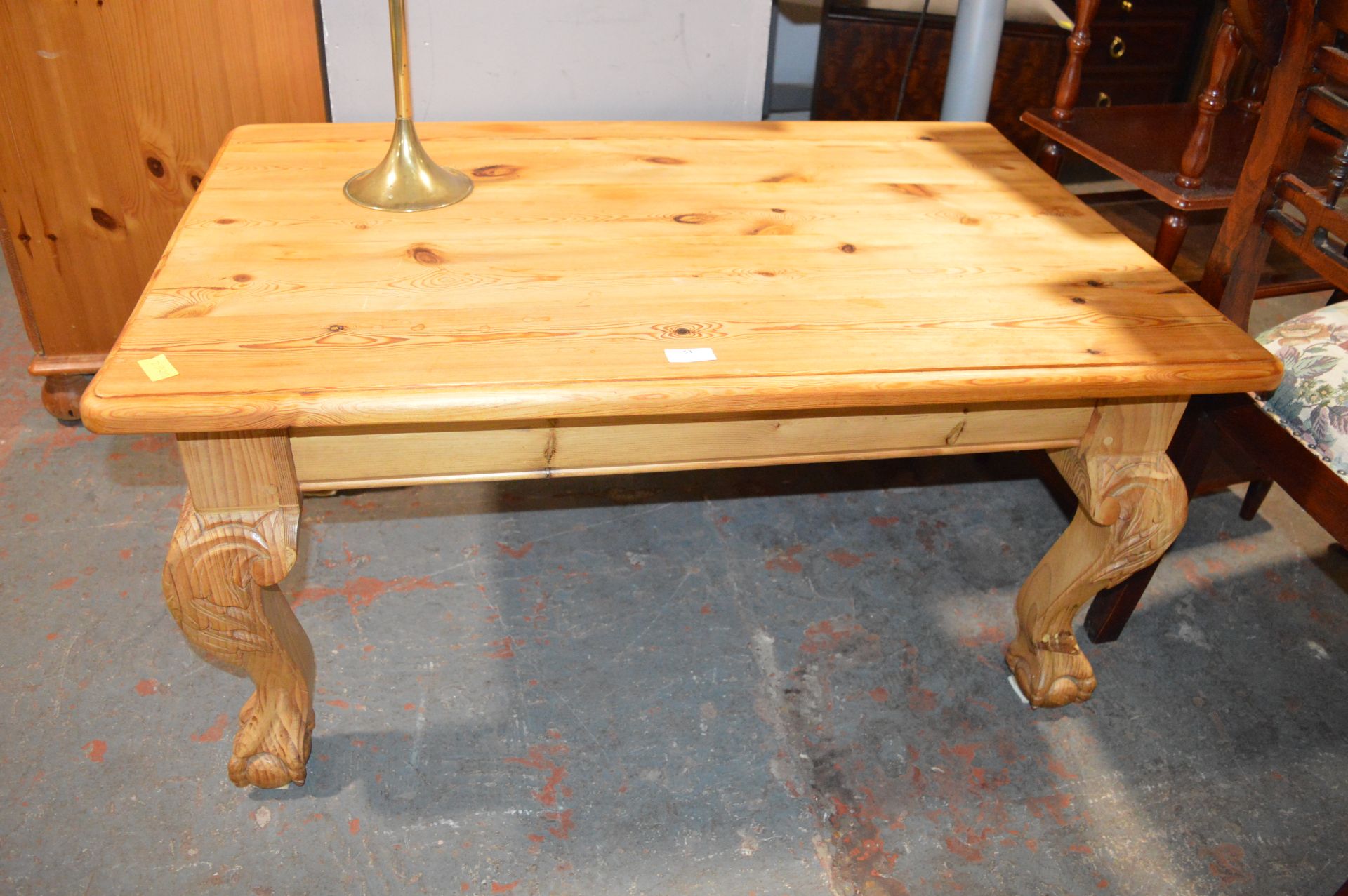 Pine Coffee Table with Carved Ball & Claw Feet