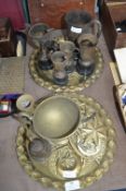 Two Brass Trays, Horse Brasses, EPNS Trophies, etc