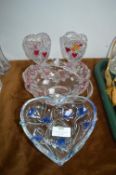 Crystal Glass Heart Dishes etc.