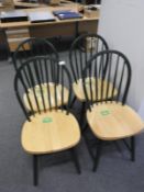 Four Spindle Back Green & Beech Dining Chairs