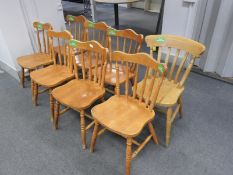 Seven Spindle Back and One Flat Back Kitchen Chairs
