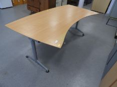 Shaped Beech Effect Desk on Silver Frame