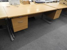 *Single Pedestal Desk in Light Oak Finish on Silver Frame with Left Hand Pedestal