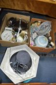 Two Boxes of Household Goods; Pottery, Pans, Plate