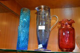 Three Colour Glass Vases (one AF)