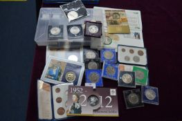 Assorted UK Coins, Crowns plus Coin Collectors Case